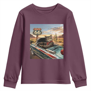 Funny Route Highway 66 Cat Lover Youth Sweatshirt Mother Road Travel Gift TS12 Maroon Print Your Wear