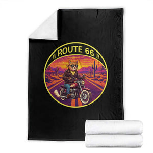 Route Highway 66 Motorcycle Cat Throw Blanket Open Road Adventure Neon TS12 Black Print Your Wear