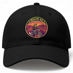 Route Highway 66 Motorcycle Cat Baseball Cap Open Road Adventure Neon TS12 Print Your Wear