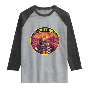 Route Highway 66 Motorcycle Cat Raglan Shirt Open Road Adventure Neon TS12 Heather Gray Heather Charcoal Print Your Wear