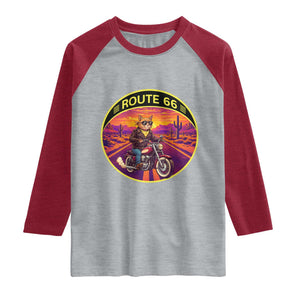 Route Highway 66 Motorcycle Cat Raglan Shirt Open Road Adventure Neon TS12 Heather Gray Heather Red Print Your Wear
