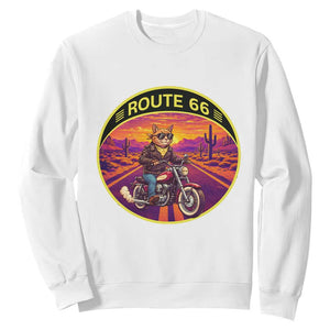 Route Highway 66 Motorcycle Cat Sweatshirt Open Road Adventure Neon TS12 White Print Your Wear