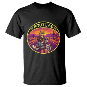Route Highway 66 Motorcycle Cat T Shirt Open Road Adventure Neon TS12 Black Print Your Wear