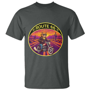 Route Highway 66 Motorcycle Cat T Shirt Open Road Adventure Neon TS12 Dark Heather Print Your Wear
