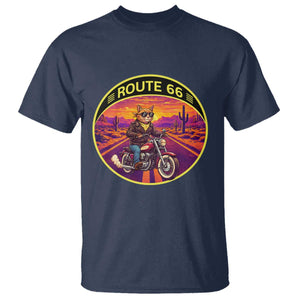 Route Highway 66 Motorcycle Cat T Shirt Open Road Adventure Neon TS12 Navy Print Your Wear