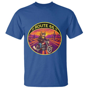 Route Highway 66 Motorcycle Cat T Shirt Open Road Adventure Neon TS12 Royal Blue Print Your Wear