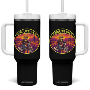 Route Highway 66 Motorcycle Cat Tumbler With Handle Open Road Adventure Neon TS12 One Size: 40 oz Black Print Your Wear