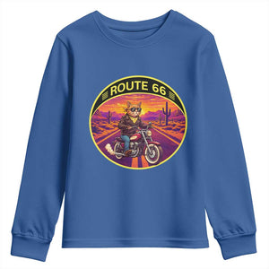 Route Highway 66 Motorcycle Cat Youth Sweatshirt Open Road Adventure Neon TS12 Royal Blue Print Your Wear