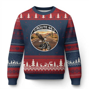 Route Highway 66 Motorcycle Eagle Ugly Christmas Sweater Americana Adventure TS12 Navy Red Print Your Wear
