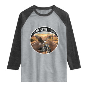 Route Highway 66 Motorcycle Eagle Raglan Shirt Americana Adventure TS12 Heather Gray Heather Charcoal Print Your Wear