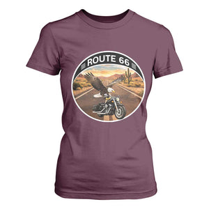 Route Highway 66 Motorcycle Eagle T Shirt For Women Americana Adventure TS12 Maroon Print Your Wear