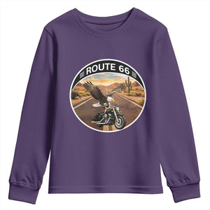 Route Highway 66 Motorcycle Eagle Youth Sweatshirt Americana Adventure TS12 Purple Print Your Wear