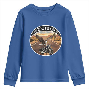 Route Highway 66 Motorcycle Eagle Youth Sweatshirt Americana Adventure TS12 Royal Blue Print Your Wear