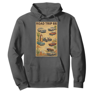 Vintage Route Highway 66 Road Trip Poster Hoodie Open Road Adventure TS12 Dark Heather Print Your Wear