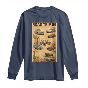 Vintage Route Highway 66 Road Trip Poster Long Sleeve Shirt Open Road Adventure TS12 Navy Print Your Wear