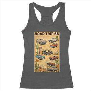 Vintage Route Highway 66 Road Trip Poster Racerback Tank Top Open Road Adventure TS12 Dark Heather Print Your Wear