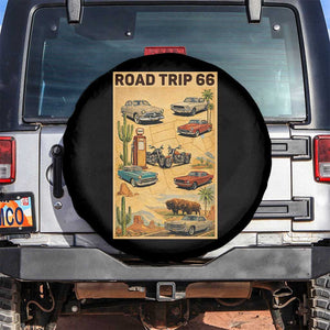 Vintage Route Highway 66 Road Trip Poster Spare Tire Cover Open Road Adventure TS12 No hole Black Print Your Wear