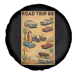 Vintage Route Highway 66 Road Trip Poster Spare Tire Cover Open Road Adventure TS12 Print Your Wear