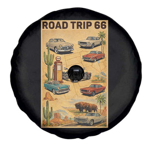 Vintage Route Highway 66 Road Trip Poster Spare Tire Cover Open Road Adventure TS12 Print Your Wear