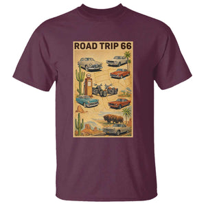 Vintage Route Highway 66 Road Trip Poster T Shirt Open Road Adventure TS12 Maroon Print Your Wear