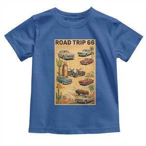 Vintage Route Highway 66 Road Trip Poster Toddler T Shirt Open Road Adventure TS12 Royal Blue Print Your Wear