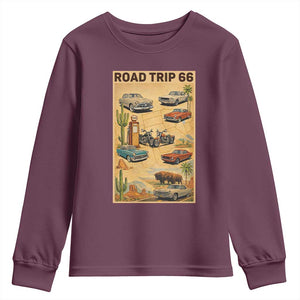 Vintage Route Highway 66 Road Trip Poster Youth Sweatshirt Open Road Adventure TS12 Maroon Print Your Wear
