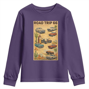 Vintage Route Highway 66 Road Trip Poster Youth Sweatshirt Open Road Adventure TS12 Purple Print Your Wear