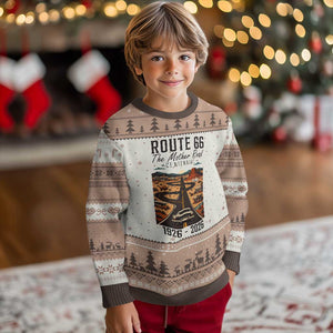 Route Highway 66 Mother Road Ugly Christmas Sweater Vintage Distressed Road Trip Adventure TS12 Mocha Mousse Print Your Wear