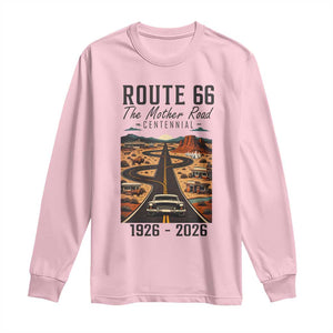 Route Highway 66 Mother Road Long Sleeve Shirt Vintage Distressed Road Trip Adventure TS12 Light Pink Print Your Wear