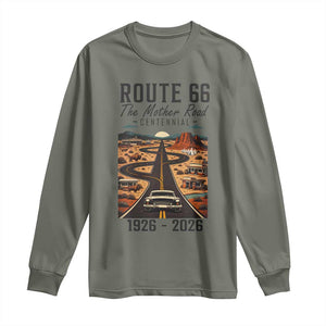 Route Highway 66 Mother Road Long Sleeve Shirt Vintage Distressed Road Trip Adventure TS12 Military Green Print Your Wear