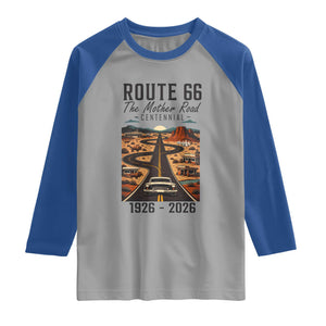 Route Highway 66 Mother Road Raglan Shirt Vintage Distressed Road Trip Adventure TS12 Sport Gray Royal Print Your Wear