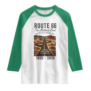 Route Highway 66 Mother Road Raglan Shirt Vintage Distressed Road Trip Adventure TS12 White Kelly Green Print Your Wear