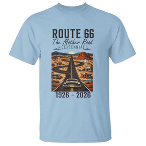 Route Highway 66 Mother Road T Shirt Vintage Distressed Road Trip Adventure TS12 Light Blue Print Your Wear