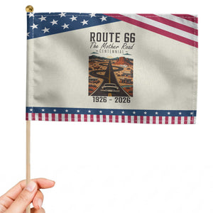 Route Highway 66 Mother Road Patriotic Handheld Flag Vintage Distressed Road Trip Adventure TS12 Modern 8.2" × 5.5" Beige Blue Print Your Wear
