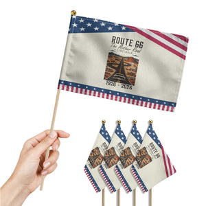 Route Highway 66 Mother Road Patriotic Handheld Flag Vintage Distressed Road Trip Adventure TS12 Print Your Wear