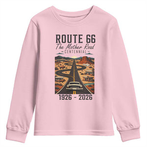 Route Highway 66 Mother Road Youth Sweatshirt Vintage Distressed Road Trip Adventure TS12 Light Pink Print Your Wear