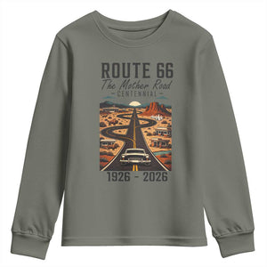 Route Highway 66 Mother Road Youth Sweatshirt Vintage Distressed Road Trip Adventure TS12 Military Green Print Your Wear