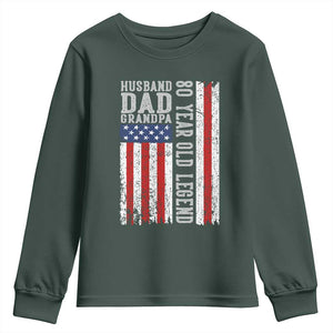 Husband Dad Grandpa 80 Year Old Legend Youth Sweatshirt American Flag Birthday Gift