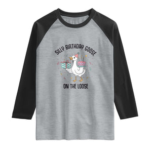 Funny Silly Goose On The Loose Raglan Shirt Birthday Party Gift TS12 Heather Gray Black Print Your Wear