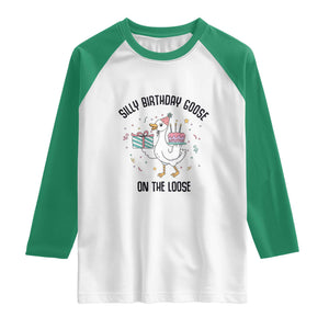Funny Silly Goose On The Loose Raglan Shirt Birthday Party Gift TS12 White Kelly Green Print Your Wear