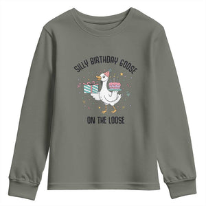 Funny Silly Goose On The Loose Youth Sweatshirt Birthday Party Gift TS12 Military Green Print Your Wear