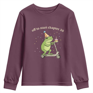 Off To Start Chapter 30 Youth Sweatshirt Funny Frog Scooter 30th Birthday Gift
