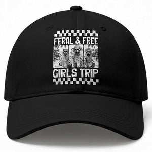 Funny Raccoon Girls Trip Travel Baseball Cap Feral And Free TS12 Print Your Wear