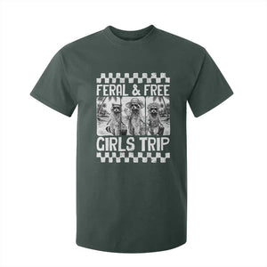 Funny Raccoon Girls Trip Travel T Shirt For Kid Feral And Free TS12 Dark Forest Green Print Your Wear