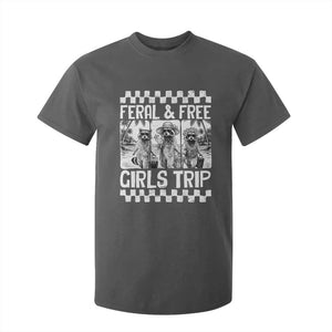Funny Raccoon Girls Trip Travel T Shirt For Kid Feral And Free TS12 Dark Heather Print Your Wear