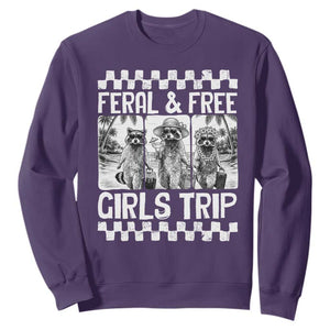 Funny Raccoon Girls Trip Travel Sweatshirt Feral And Free TS12 Purple Print Your Wear
