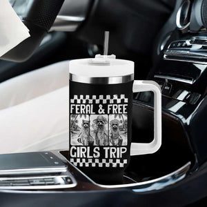 Funny Raccoon Girls Trip Travel Tumbler With Handle Feral And Free TS12 Print Your Wear