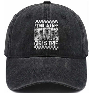 Funny Raccoon Girls Trip Travel Washed Cotton Baseball Cap Feral And Free TS12 Print Your Wear