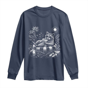 Funny Beach Vacation Trash Panda Long Sleeve Shirt Summer Raccoon Graphic TS12 Navy Print Your Wear