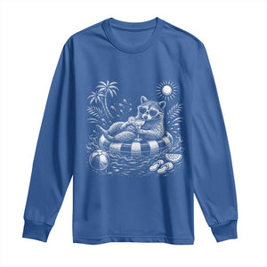 Funny Beach Vacation Trash Panda Long Sleeve Shirt Summer Raccoon Graphic TS12 Royal Blue Print Your Wear